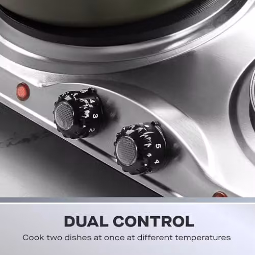 Daewoo Double Electric Hot Plate Hob, 2500W Portable Tabletop Cooker in Silver or Black – 4