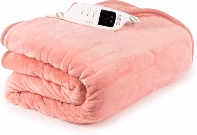 LIVIVO Electric Heated Flannel Blanket in Pink with Auto Shut-Off and Overheating Protection