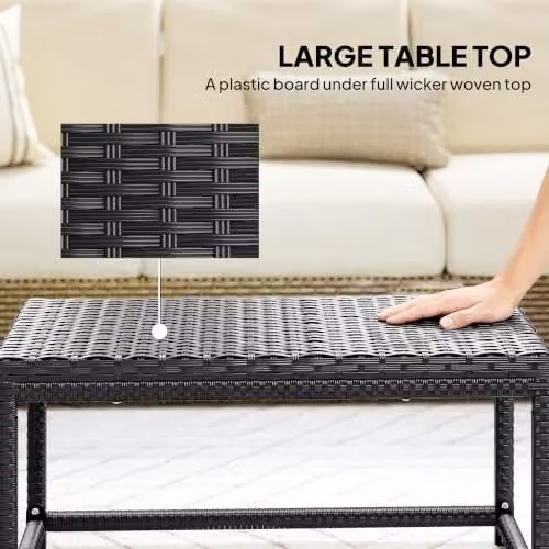 Outsunny Black Outdoor Coffee Table with X-Shaped Frame and Polyrattan Design, W: 80 cm, D: 43 cm, H: 40 cm – 4