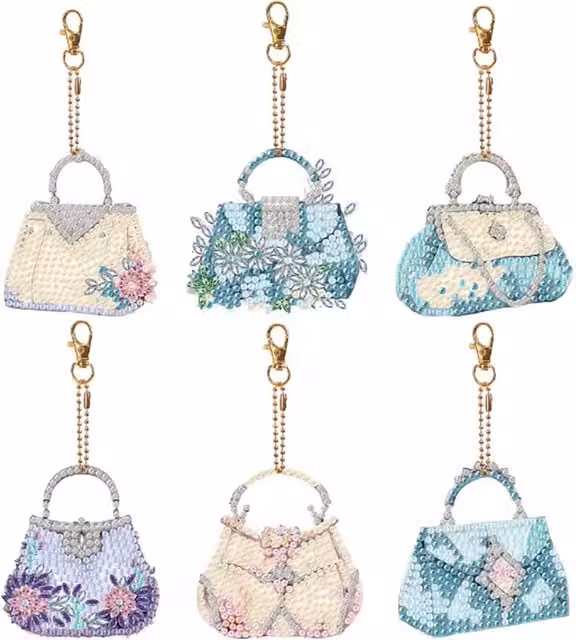 Syntego Pack of 6 Handbag Design Diamond Art Keyrings in Multicolour and Yellow