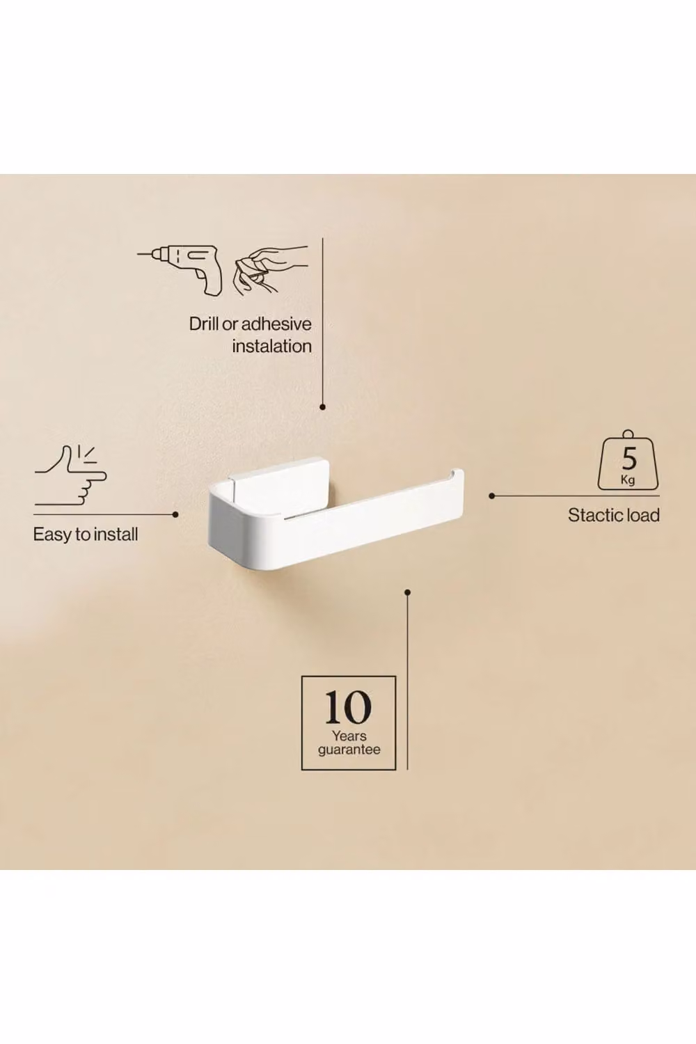 Cosmic Nea Collection Toilet Roll Holder in Grey with Self-Adhesive or Screw Mounting Options