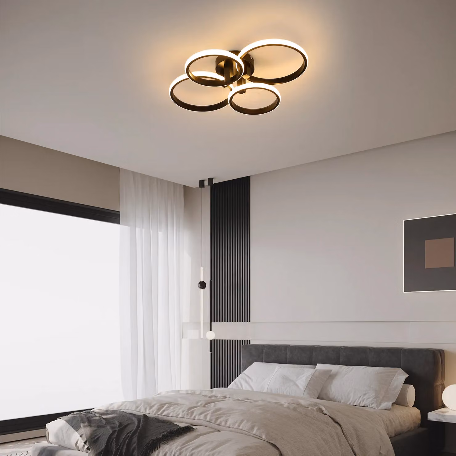 Pheashine Modern 76W 4-Head LED Ceiling Light with Remote Control and Dimmable CCT, Black – 5