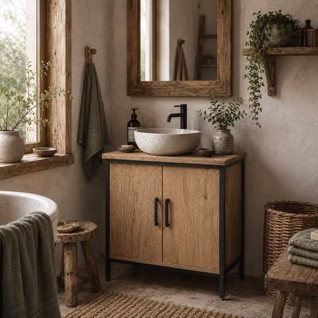 Wyld Haus Mosu Under Sink Bathroom Vanity Cabinet in Light Oak with Double Hinged Doors, W/D/H: 60 x 30 x 60 cm