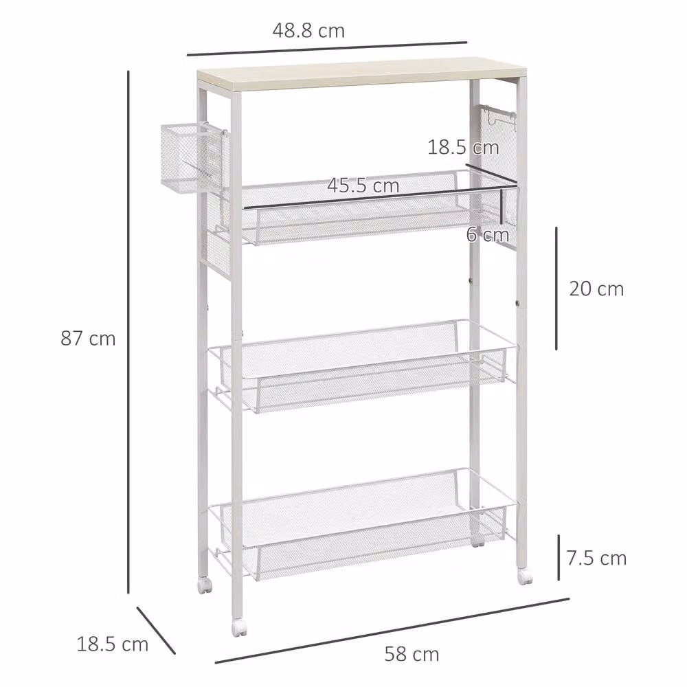 STILVORA Kitchen Trolley with 3 Baskets in White – 3