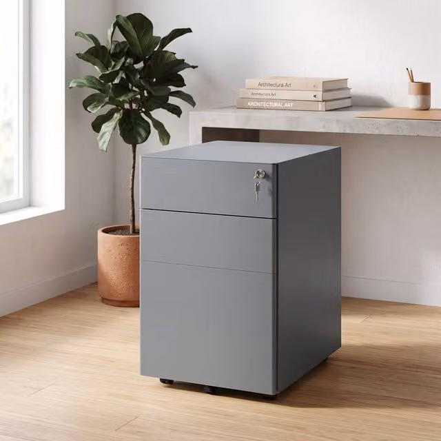 ERGOVEXA Lockable Steel Office Drawer Unit in Matt Grey with Castors, W/D/H: 59 x 48 x 39 cm