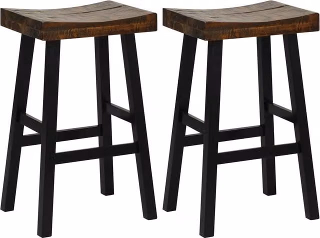 Costway Set of 2 Brown Industrial Saddle Bar Stools with Wood Frame