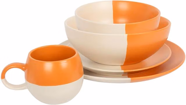 Nicola Spring 20-Piece Dipped Deluxe Stoneware Dinner Set in Burnt Orange