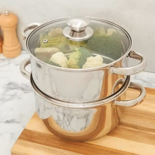 Sabichi 3 Tier Food Steamer Pot in Silver with Vented Glass Lids – 1