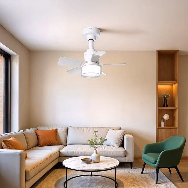 Livingandhome Modern Round Dimmable Ceiling Fan Light with Remote and App Control, White