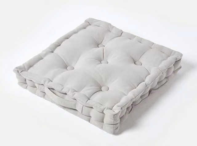 Homescapes Luxury Cotton Floor Cushion in Grey, W/D/H: 50 x 50 x 10 cm