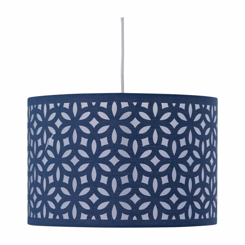 First Choice Lighting Navy Blue Laser Cut Fabric Cylinder Pendant Light Shade, Diameter: 30 cm – 2