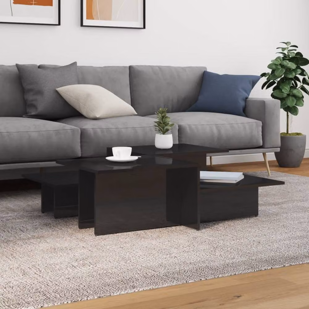 Berkfield Home Set of 2 Modern Black High Gloss Nesting Coffee Tables with Rectangular MDF Tops – 2