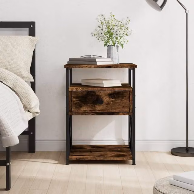 Berkfield Home Bedside Cabinet in Smoked Oak Brown, W/D/H: 40 x 42 x 55 cm