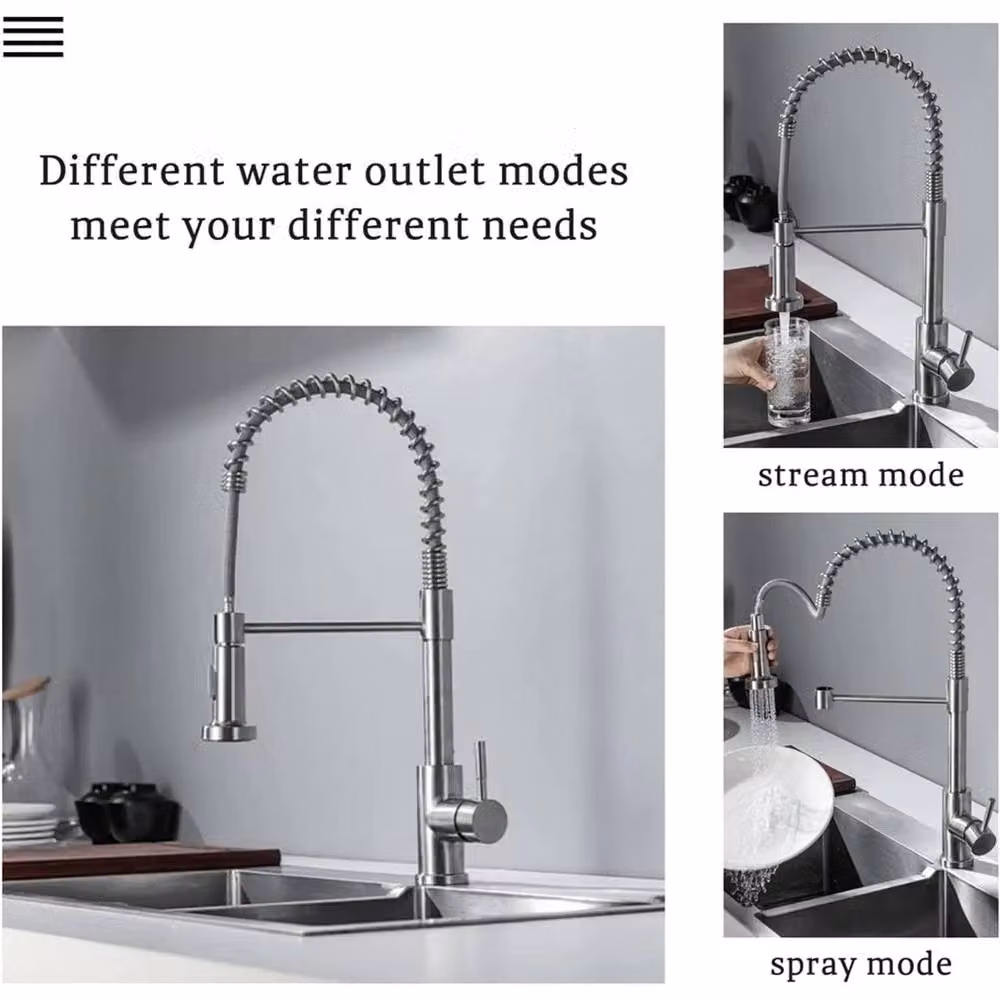 VOGREX Stainless Steel Kitchen Mixer Tap with 360 Degree Swivel and Pull Out Spray in Silver – 4