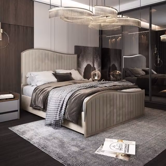 Casani Brixton Upholstered Velvet Metal Bed Frame in Cream, W/D/H: 120 x 200 cm