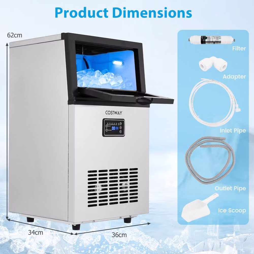 Costway Commercial Ice Maker in Silver with 23 kg/24h Production and 5 kg Storage Capacity – 2
