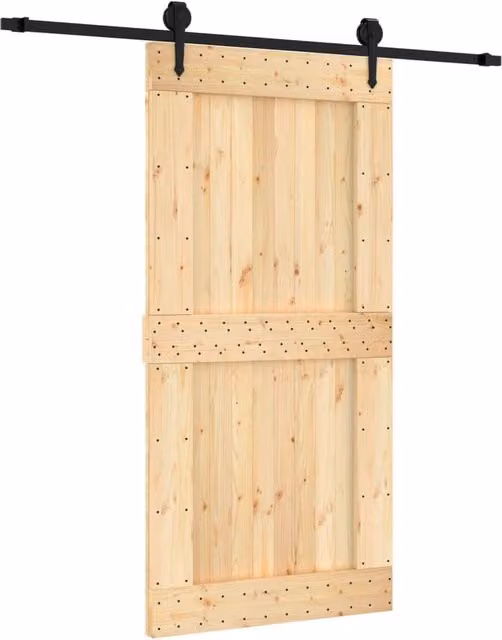 Berkfield Home Modern Sliding Wood Door with Hardware Set in Beige, W: 100 cm, H: 210 cm