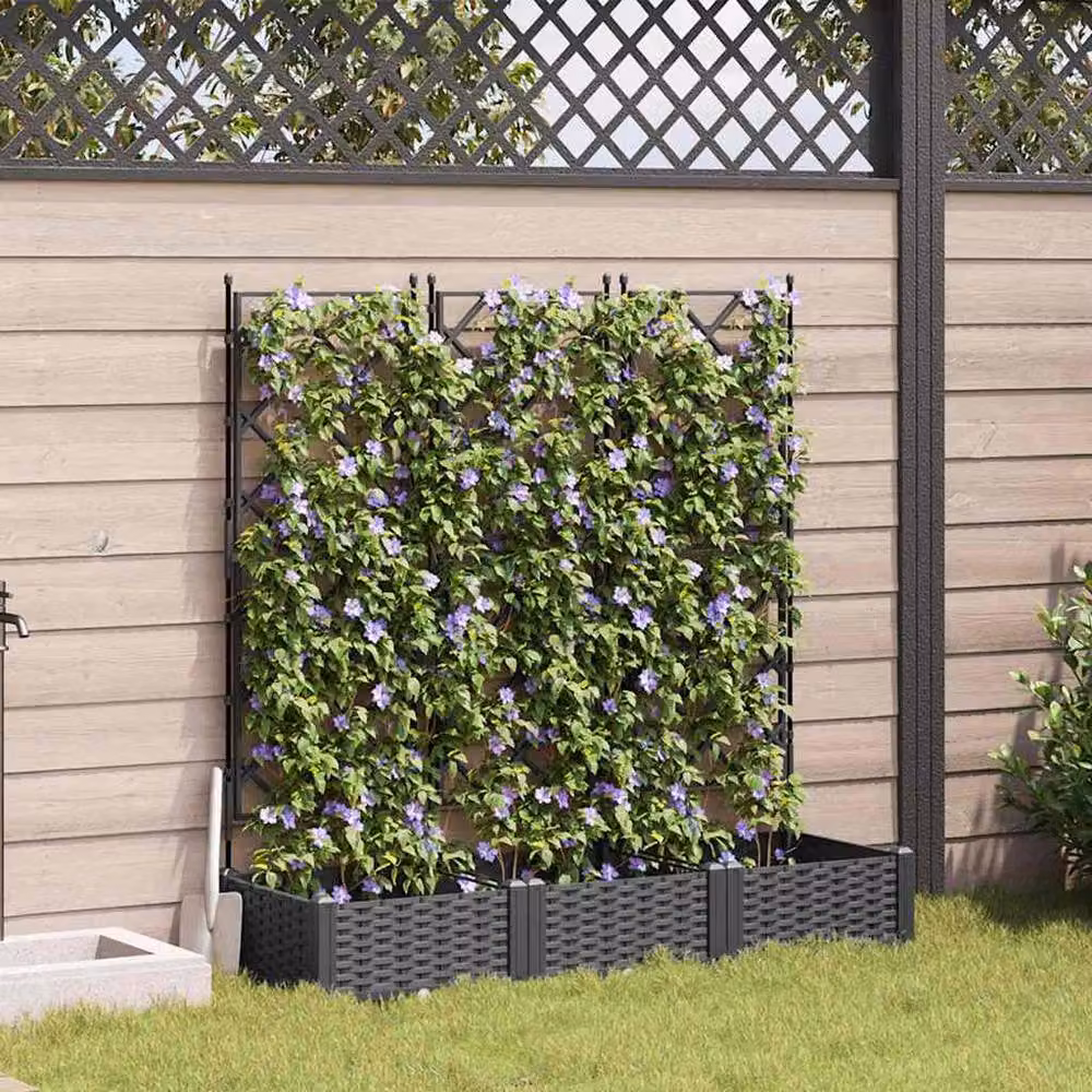 Berkfield Home Garden Planter with Trellis, 3 Piece Set, Black, W/D/H: 120 x 40 x 125.5 cm – 2