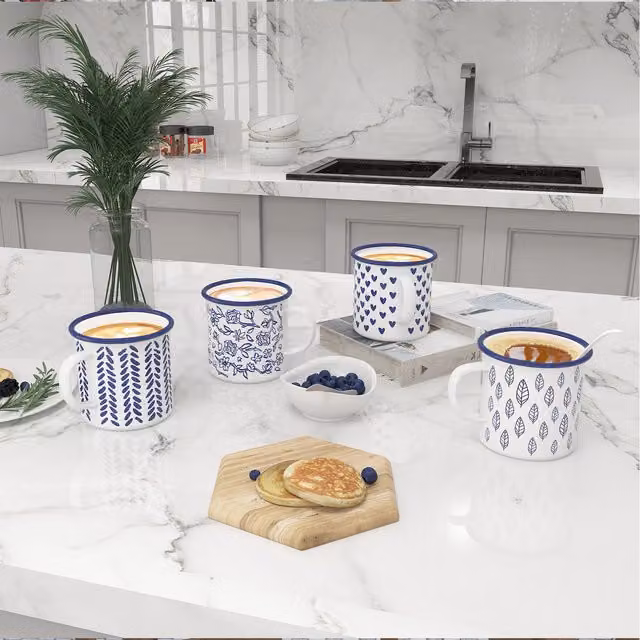 Set of 4 All Chic White Enamel Coffee Mugs