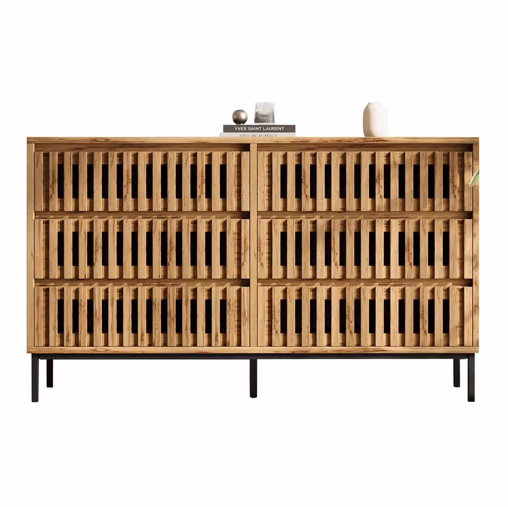 STILVORA Freestanding Storage Cabinet with 6 Drawers in Natural Wood Effect and Black Metal, H 81.0 x W 120.0 x D 40.0 cm – 3