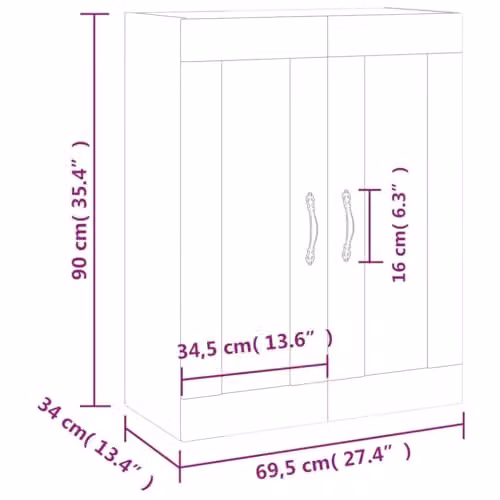 vidaXL Wall Mounted Cabinet in Grey with Glass Doors, W/D/H: 69.5 x 34 x 90 cm – 3