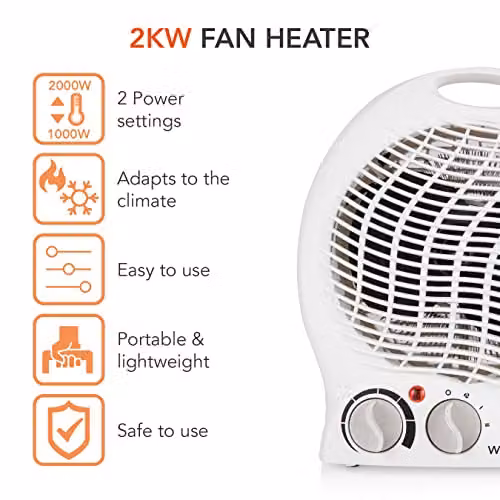 Warmies Freestanding Fan Heater in White with Overheat Protection and 2000 W Power, H 26.5 x W 22.5 x D 12.5 cm – 4
