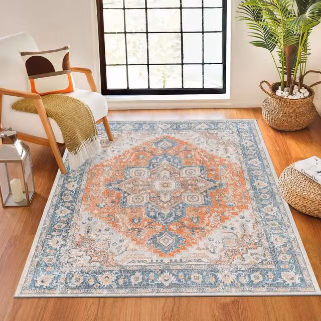 Livabliss Lilian Washable Vintage Boho Traditional Living and Dining Room Rug in Blue, Brown and Burnt Orange, W: 160 cm, D: 215 cm – 1