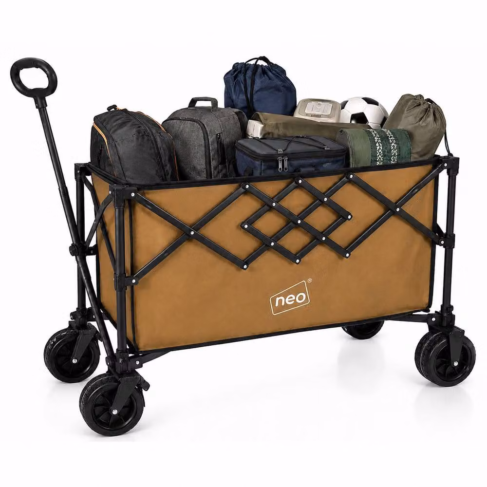 Neo XL Heavy Duty Folding Wagon Cart with Adjustable Handle, 300L Capacity, Khaki – 7