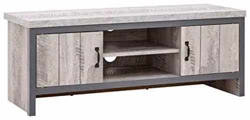 GFW Boston Industrial 2 Door TV Cabinet in Grey Wood Effect, W/D/H: 113.0 x 43.0 x 43.0 cm