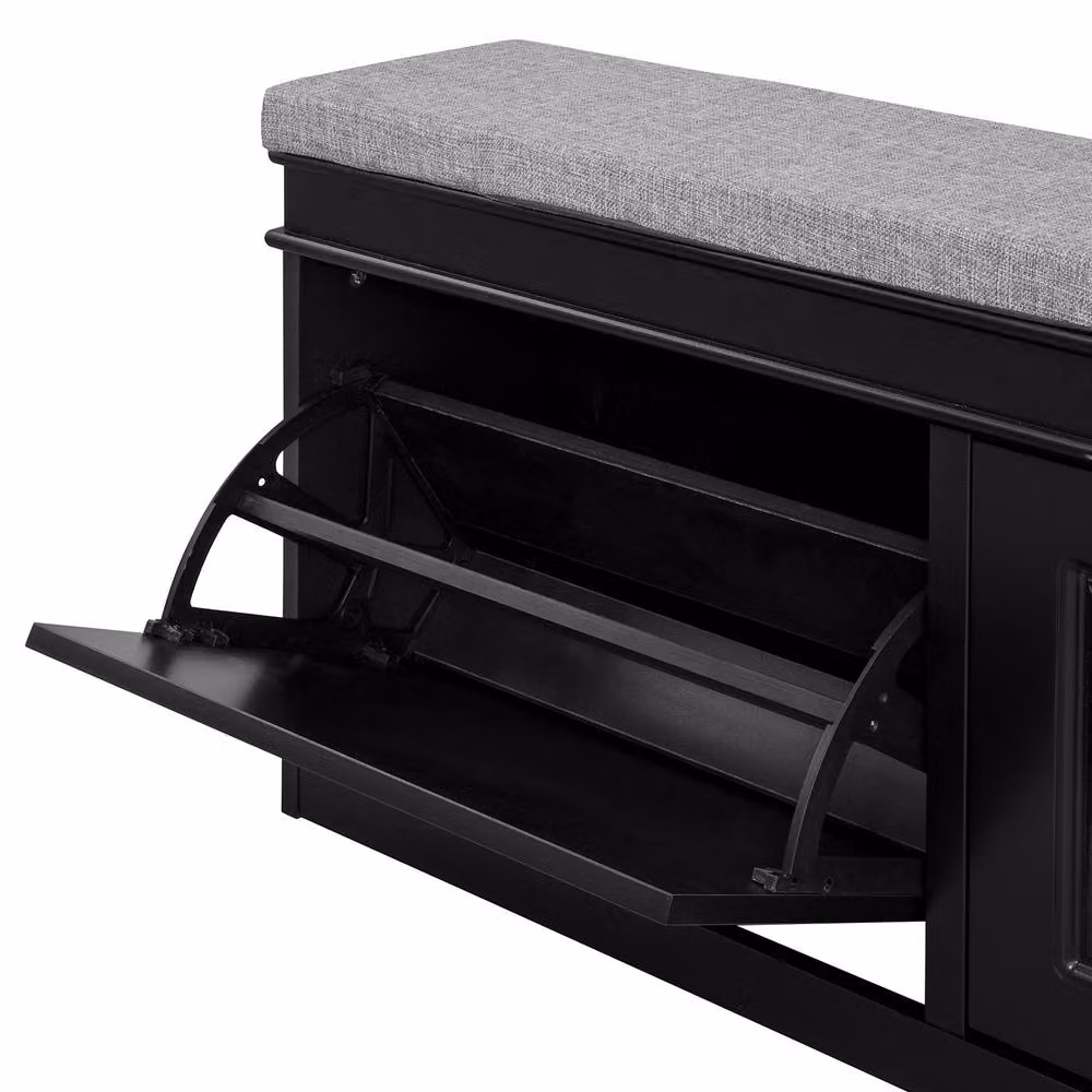 SoBuy Slim Entrance Bench with Cushioned Fabric Seat and Shoe Storage in Black and Silver – 5