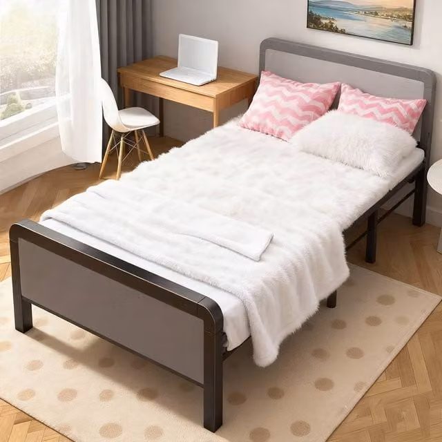 FORGEVIO Folding Single Guest Bed with Padded Foam and Metal Frame in Grey, 90 x 190 cm