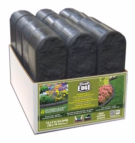Nicoman Rubber Stone Effect Garden Lawn Edging Border in Anthracite Grey, 12 Pack