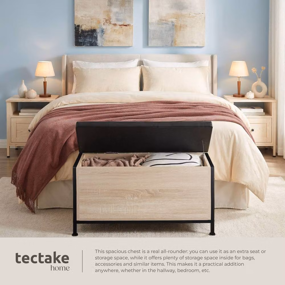 tectake Calico Storage Bench in Light Oak and Brown – 4