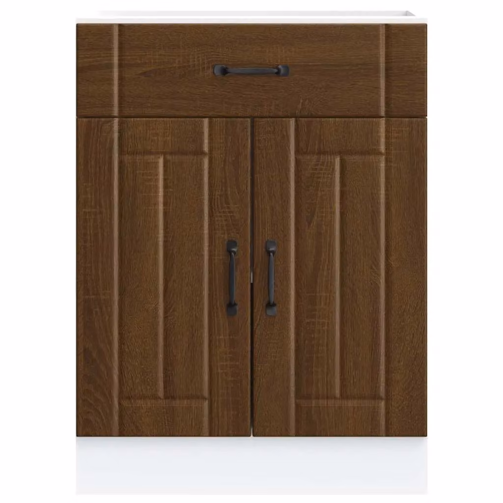 Berkfield Home Lucca Brown Oak Kitchen Sink Base Cabinet with Hinged Doors and Internal Shelves – 3