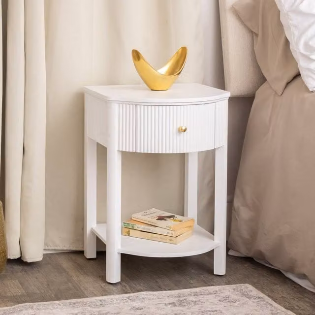 Melody Maison Reeded One Drawer Bedside Table in Willow White