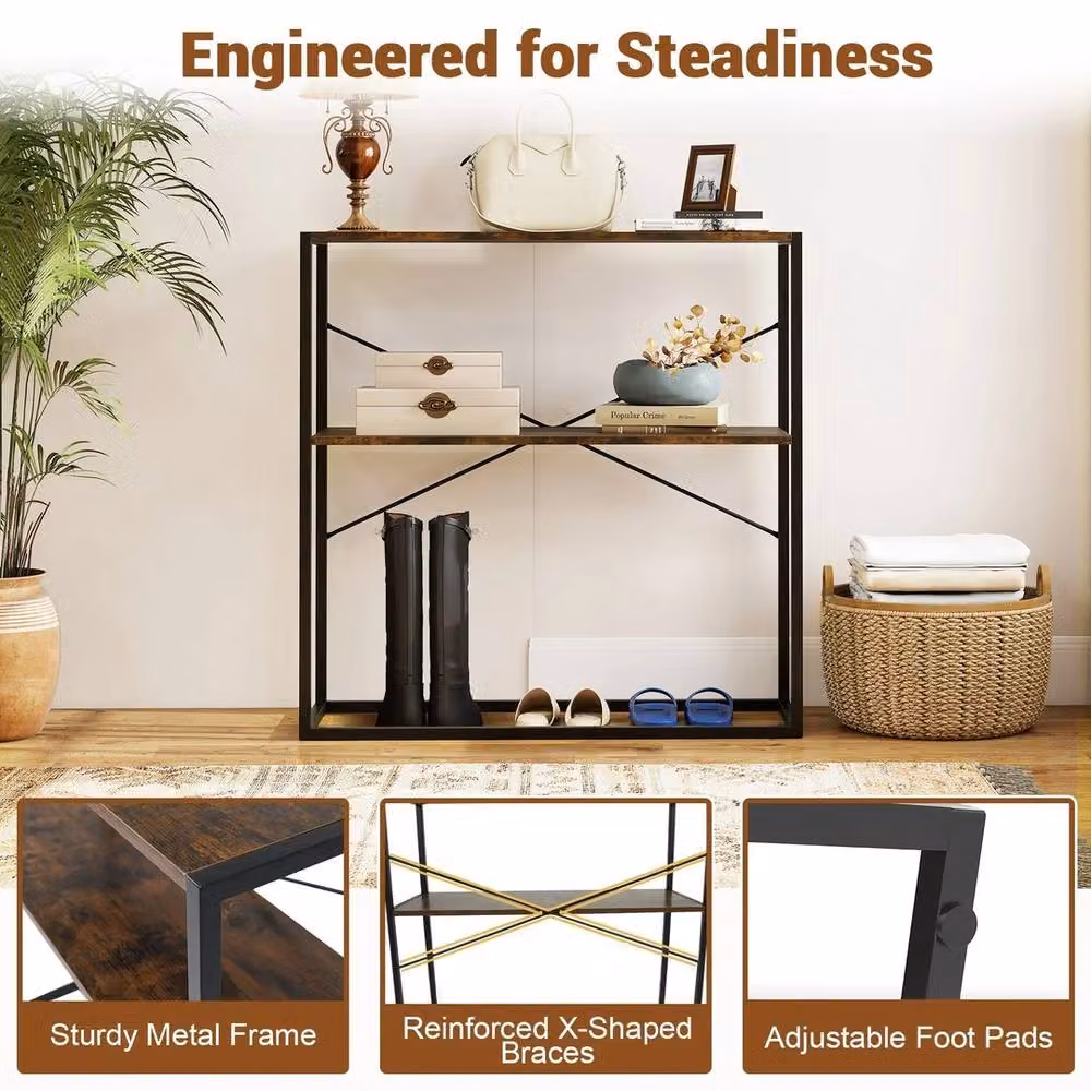 EONLION 2-Tier Industrial Wood and Metal Console Table in Brown, W: 100 cm, H: 90 cm – 5