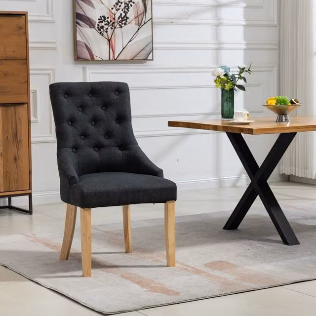 Artemis Home Set of 2 Ravenna Black Fabric Dining Chairs with Wood and Metal Legs