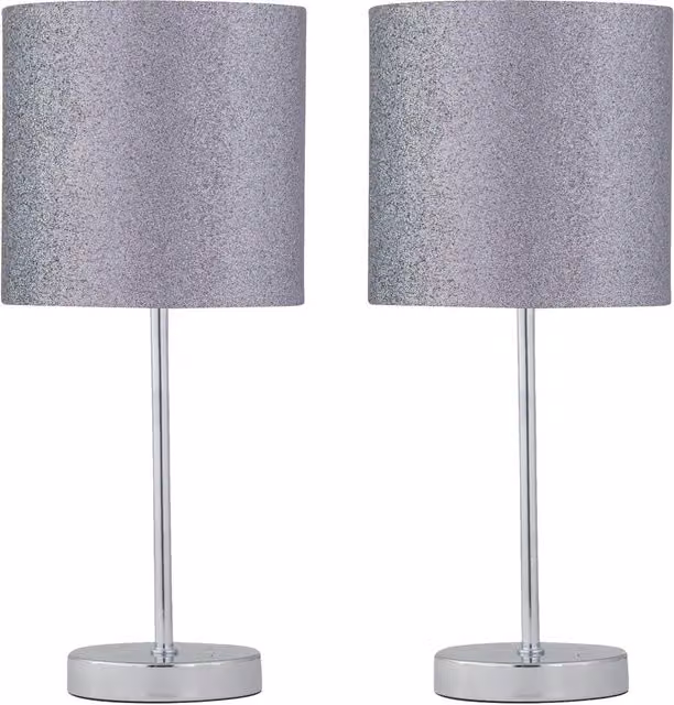 First Choice Lighting Set of 2 Chrome Touch Operated Dimmable Table Lamps with Silver Grey Cylinder Shades