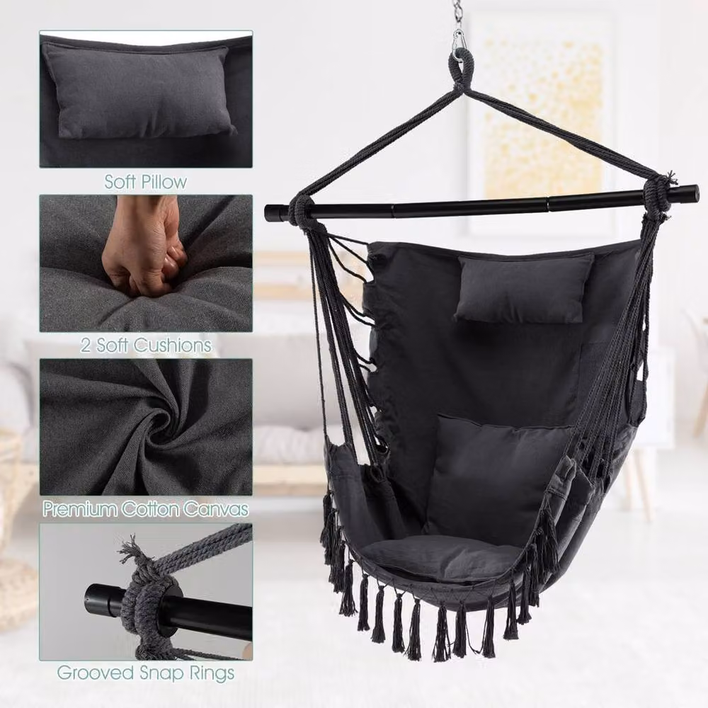 EONLION Black Swing Hanging Hammock with Powder Coated Steel Stand and Cushions – 5
