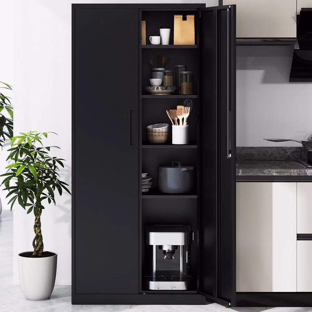 Gymax Lockable 2-Door Steel Tool Cabinet and Pantry in Black, W/D/H: 80 x 40 x 180 cm – 7
