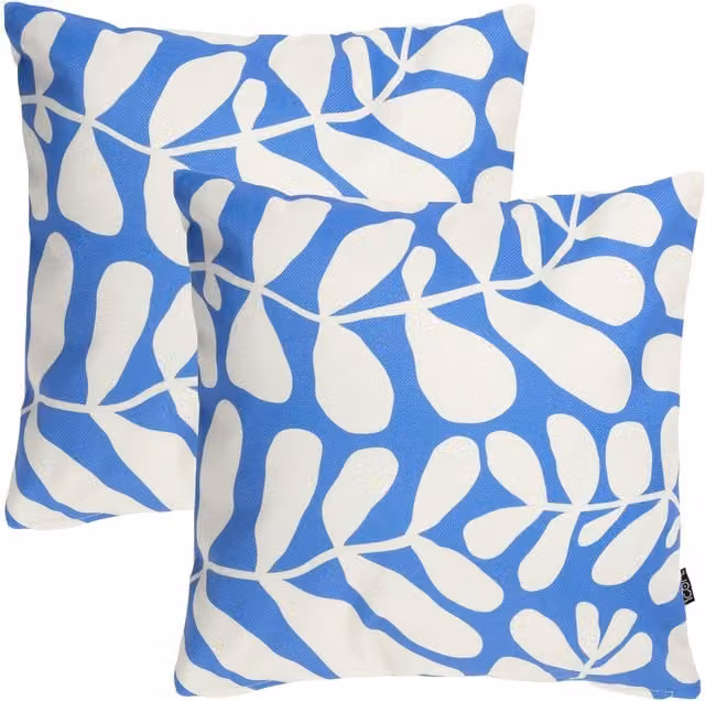 ICON 2 Pack Kyoto Abstract Leaf Blue Floral Square Outdoor Fabric Cushions W/D/H: 43 x 43 x 43 cm