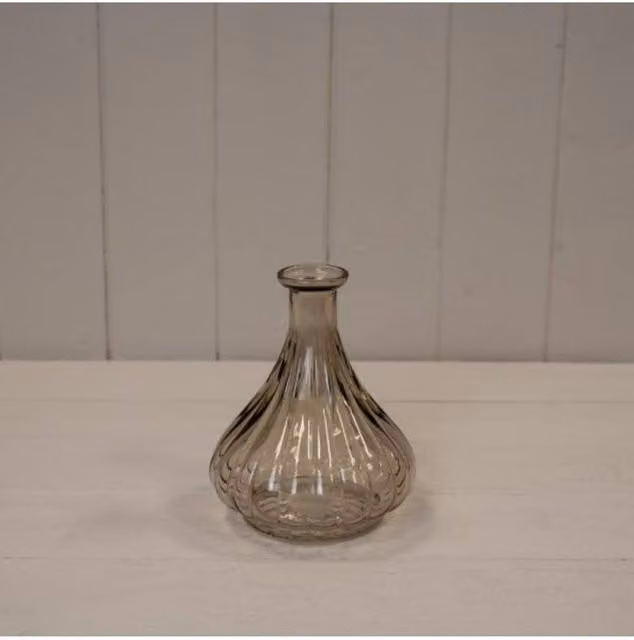 KDMD Smokey Brown Ribbed Glass Bud Vase