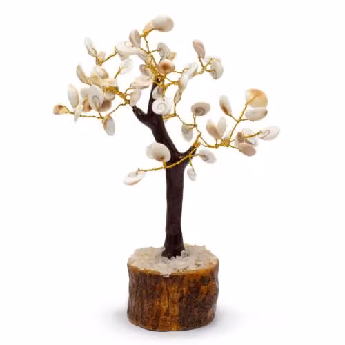 Serenityy Gomati Chakra Circle Stone Tree in White and Brown, W: 13 cm, D: 13 cm, H: 13 cm