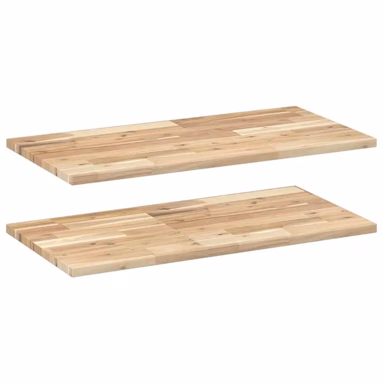 Berkfield Home Set of 2 Floating Shelves in Brown Untreated Solid Acacia Wood, W/D/H: 80 x 40 x 2 cm
