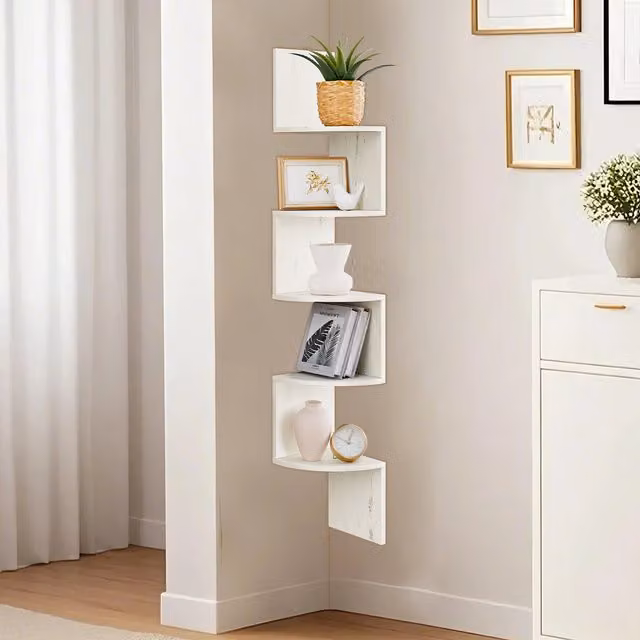 VASAGLE Rustic White 5-Tier Wall Mounted Corner Bookshelf