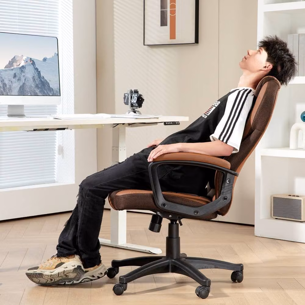 STILVORA Brown Faux Leather Swivel Task Chair with Adjustable Height and Armrests – 6