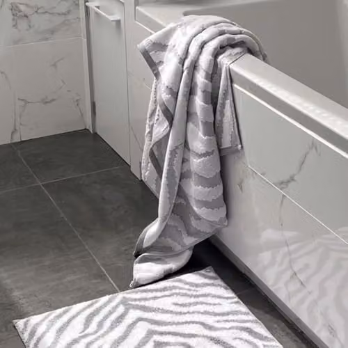 Allure Bath Fashions Pack of 2 Grey Sculpted Jacquard Zebra Hand Towels, 100% Cotton, 550gsm, W: 50 cm, H: 90 cm – 2