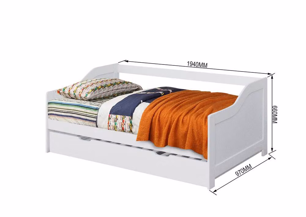 Comfy Living Ltd Single Solid Wood Trundle Bed with Drawers in White – 2