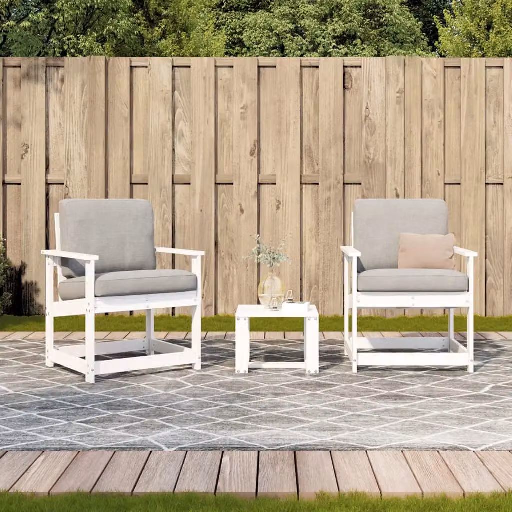 Berkfield Home 3 Piece White Solid Wood Pine Garden Lounge Set with Cushions – 2