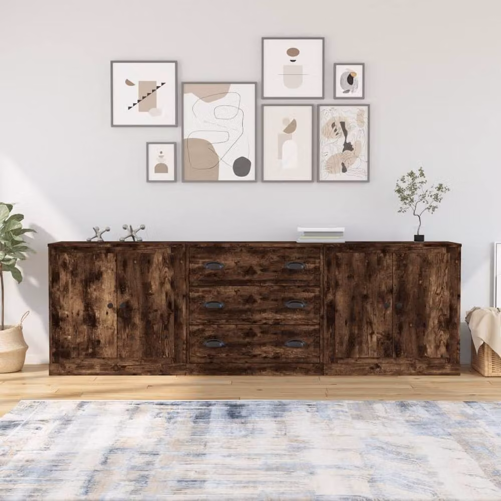 Berkfield Home 3 Piece Smoked Oak Sideboard Set in Brown – 2